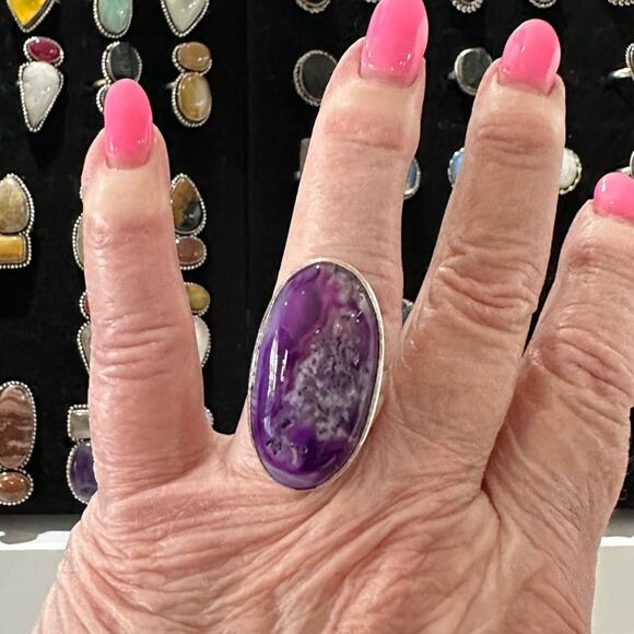 💕 Natural purple stick agate Gemstone ring Silver overlay 
 handmade size 8.5 - Picture 1 of 6
